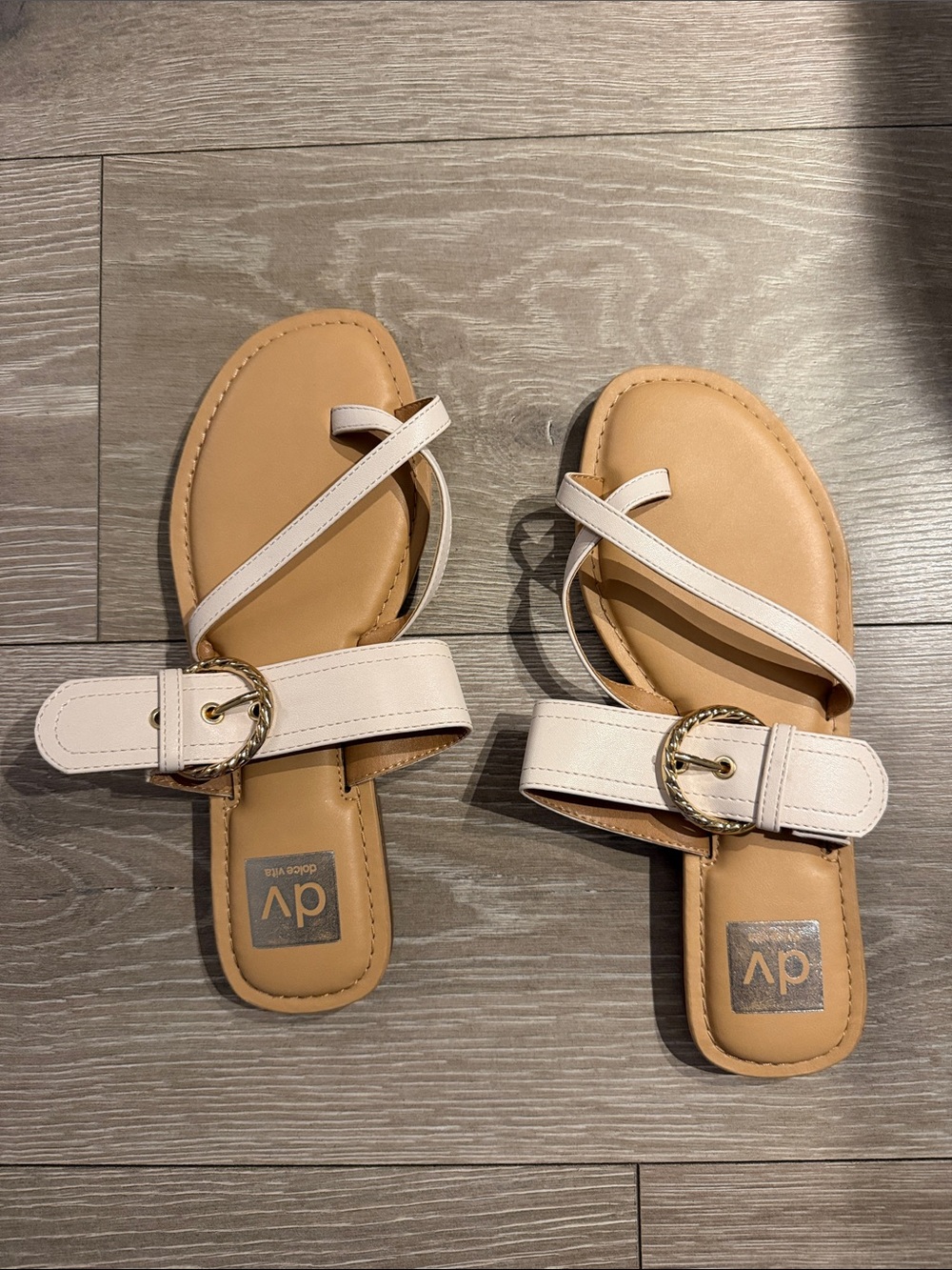 DV by Dolce Vita Cream and Gold Buckle Strap Sandals UNWORN